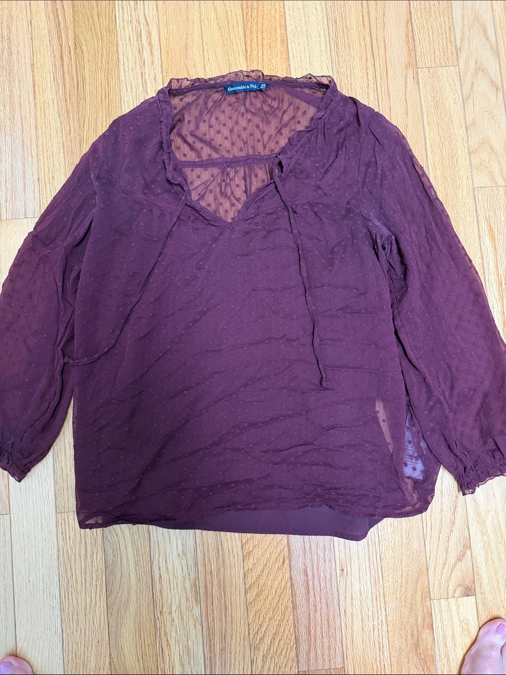 Abercrombie  Plum Sheer Swiss Dot Tie-Neck Blouse XS